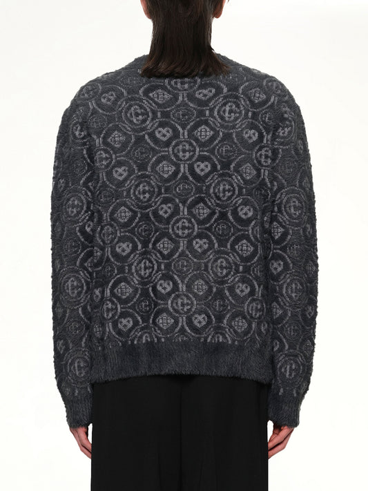 Fluffy Monogram Knit Cardigan in Grey