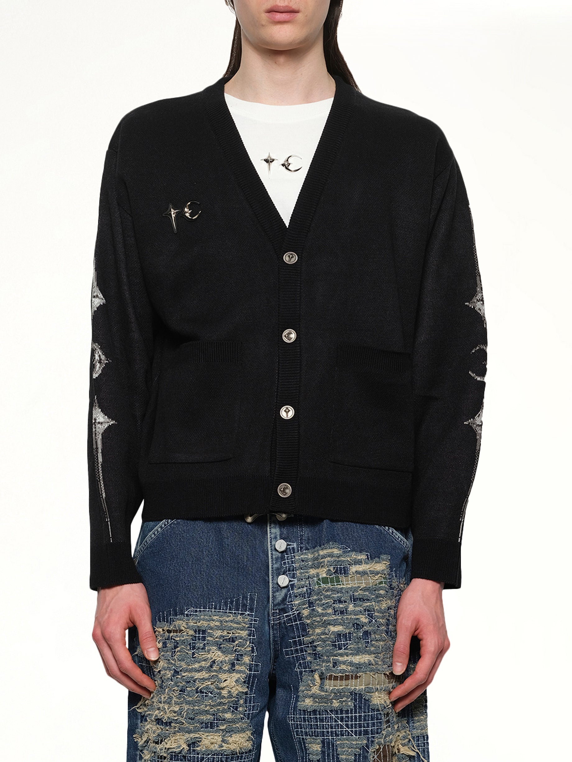 TC Bone Knit Cardigan in Black