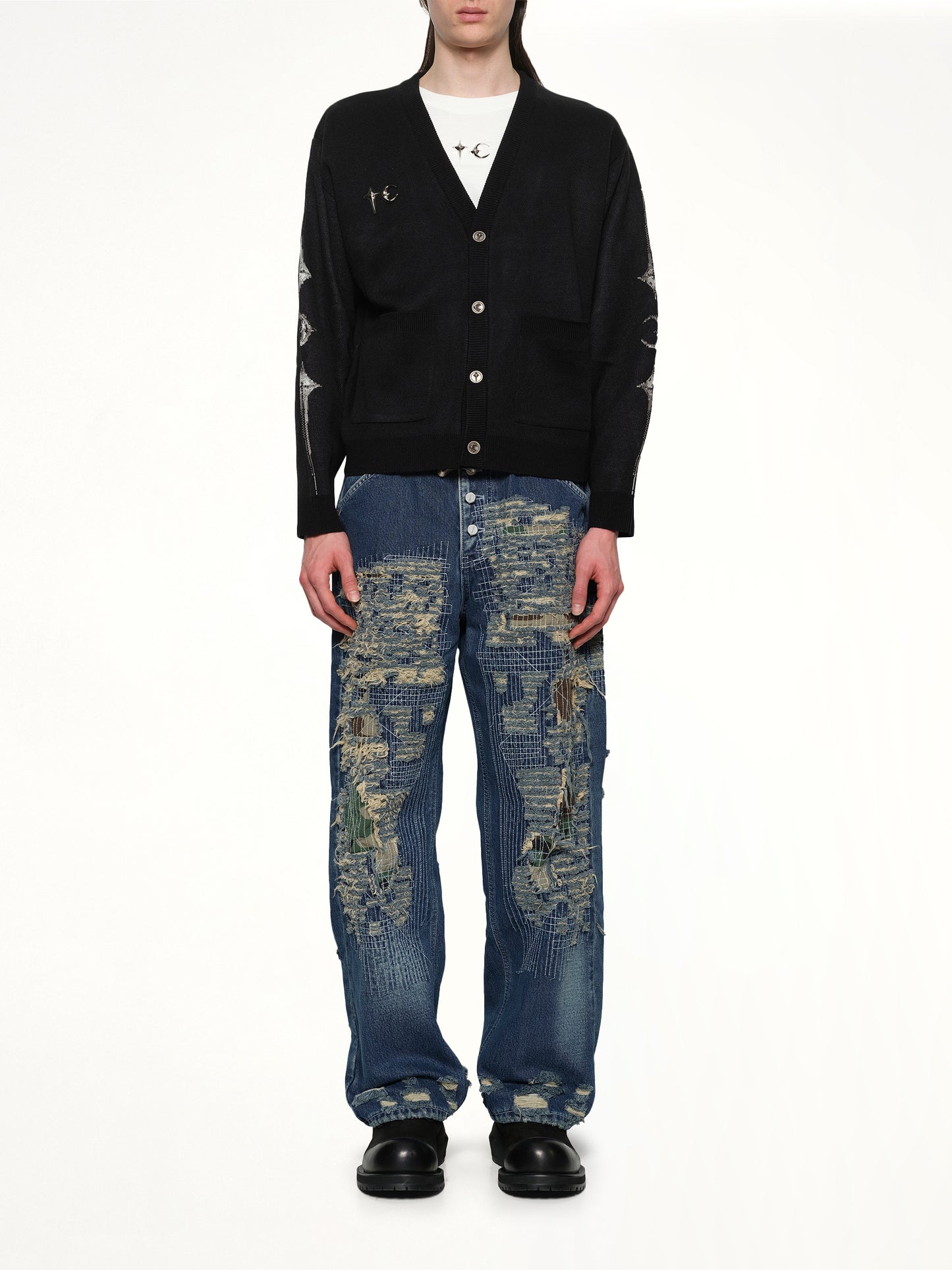 TC Bone Knit Cardigan in Black