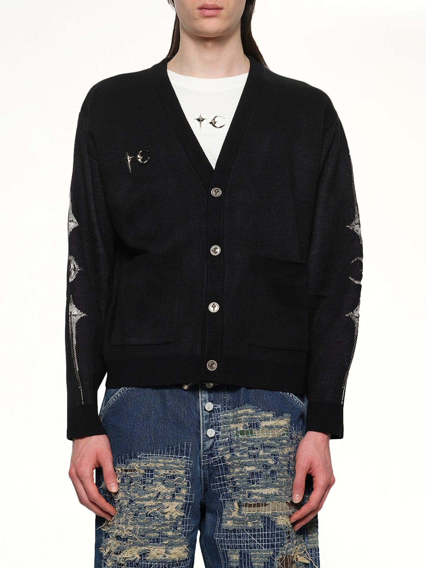 TC Bone Knit Cardigan in Black