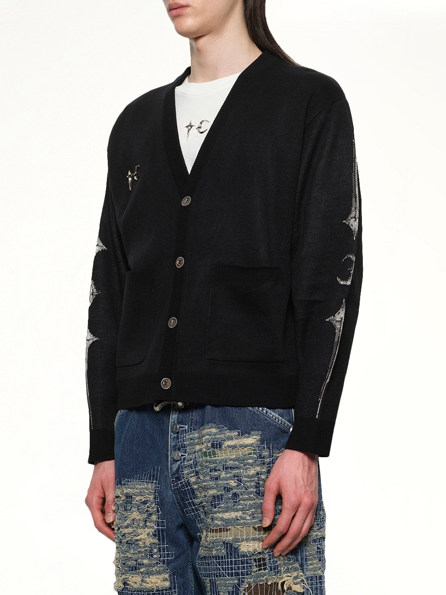 TC Bone Knit Cardigan in Black