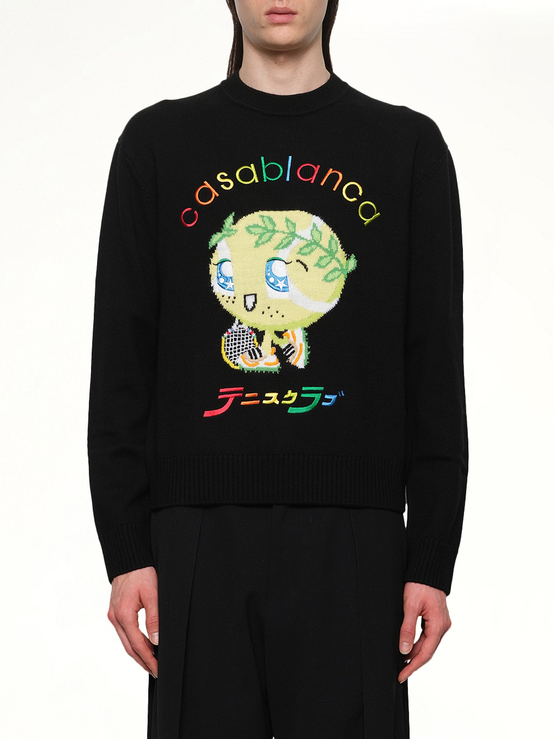 Kawaii Tennis Boy Knit Sweater in Black