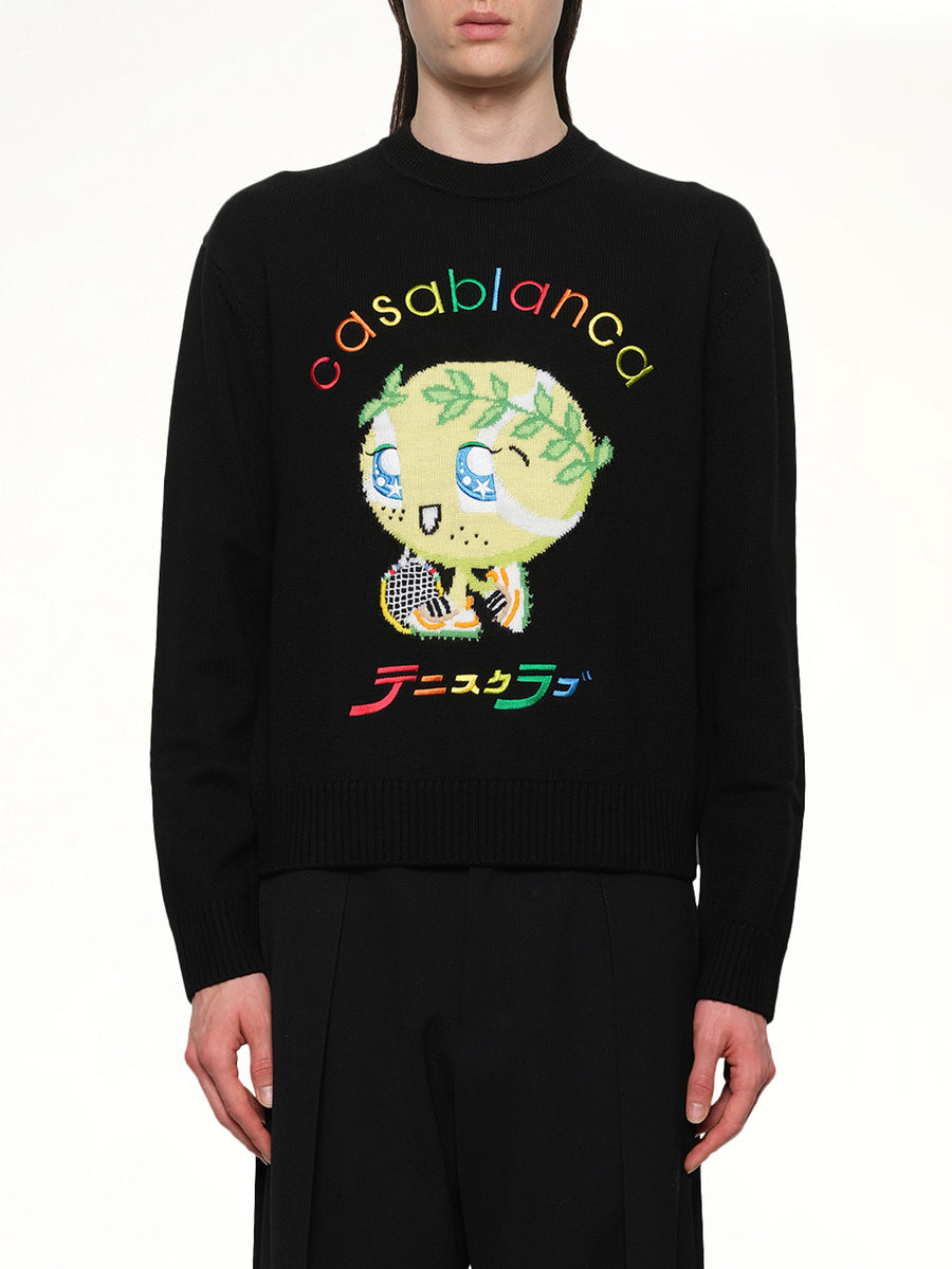 Kawaii Tennis Boy Knit Sweater in Black