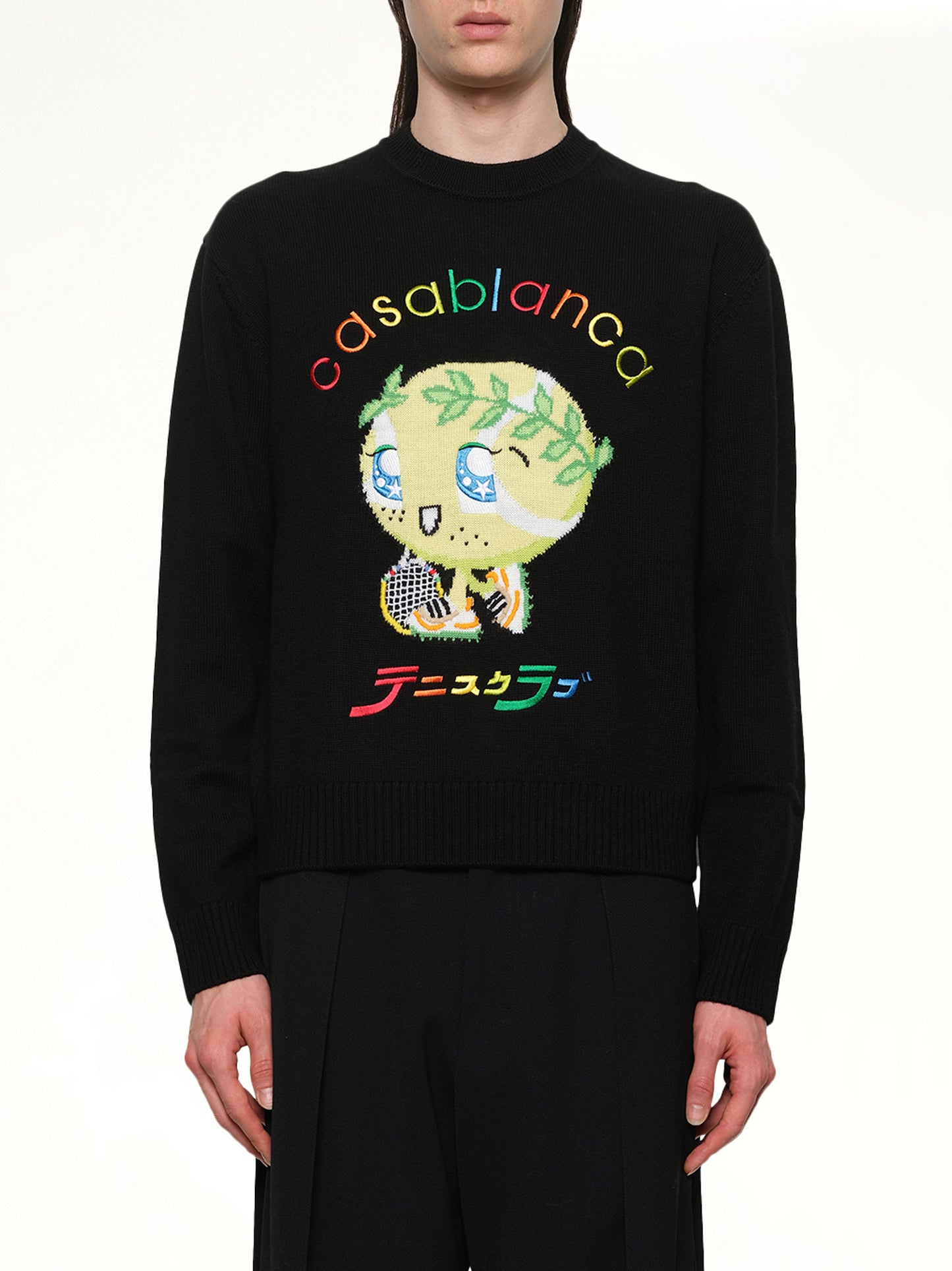 Kawaii Tennis Boy Knit Sweater in Black