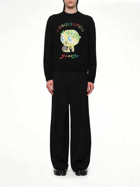 Kawaii Tennis Boy Knit Sweater in Black