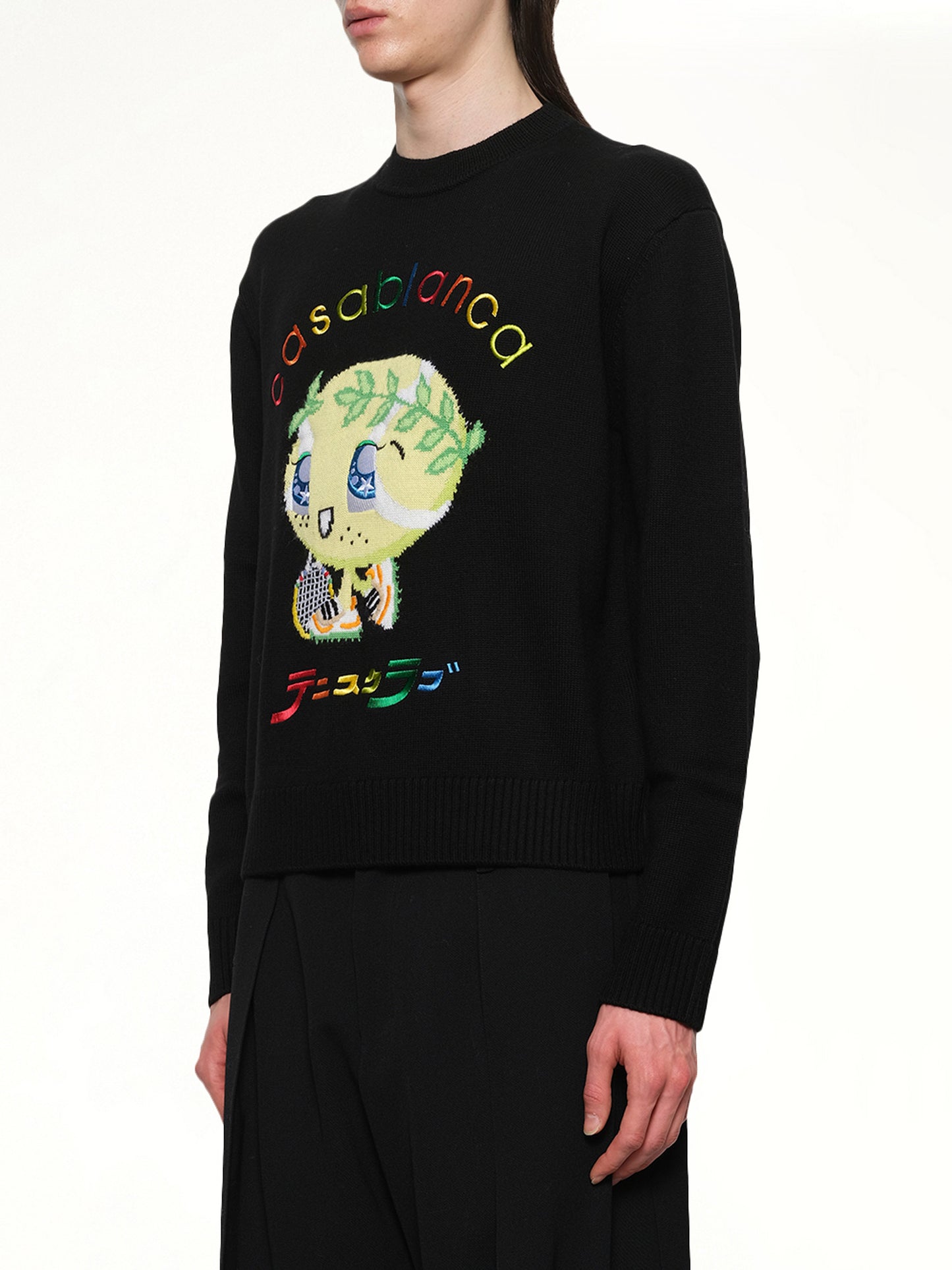 Kawaii Tennis Boy Knit Sweater in Black