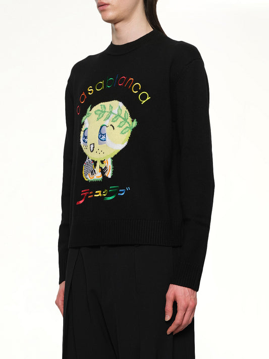 Kawaii Tennis Boy Knit Sweater in Black