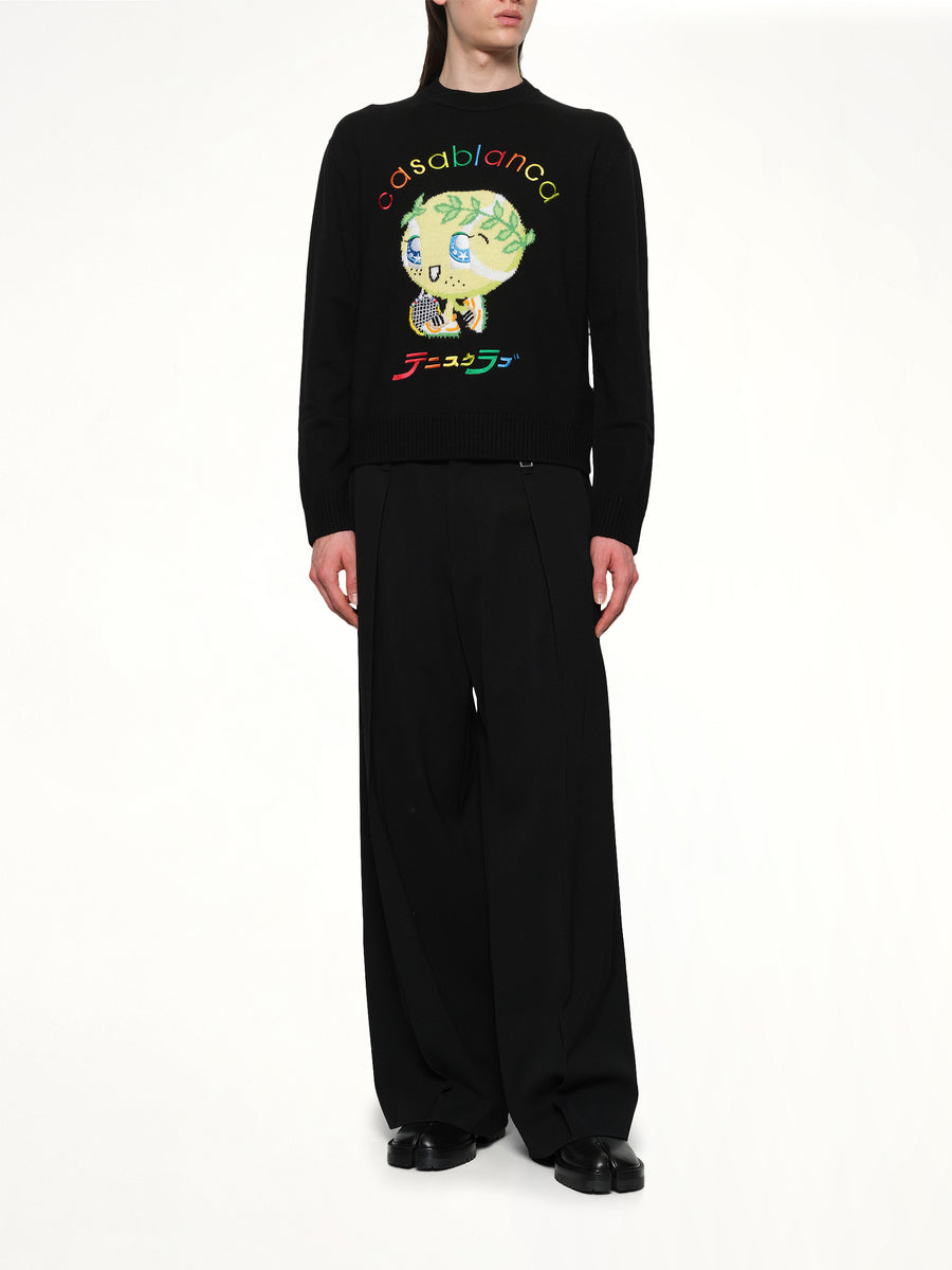 Kawaii Tennis Boy Knit Sweater in Black
