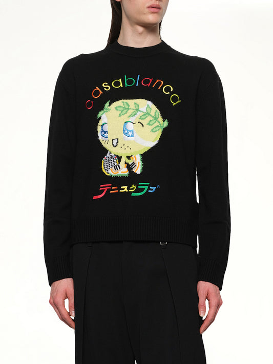 Kawaii Tennis Boy Knit Sweater in Black