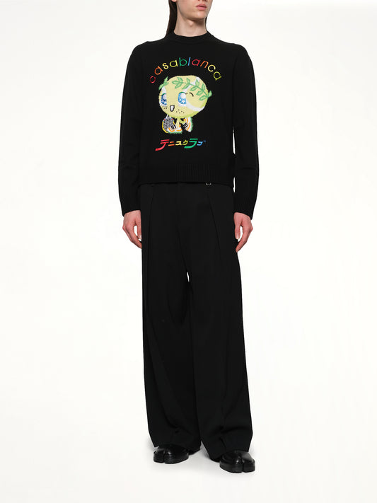 Kawaii Tennis Boy Knit Sweater in Black