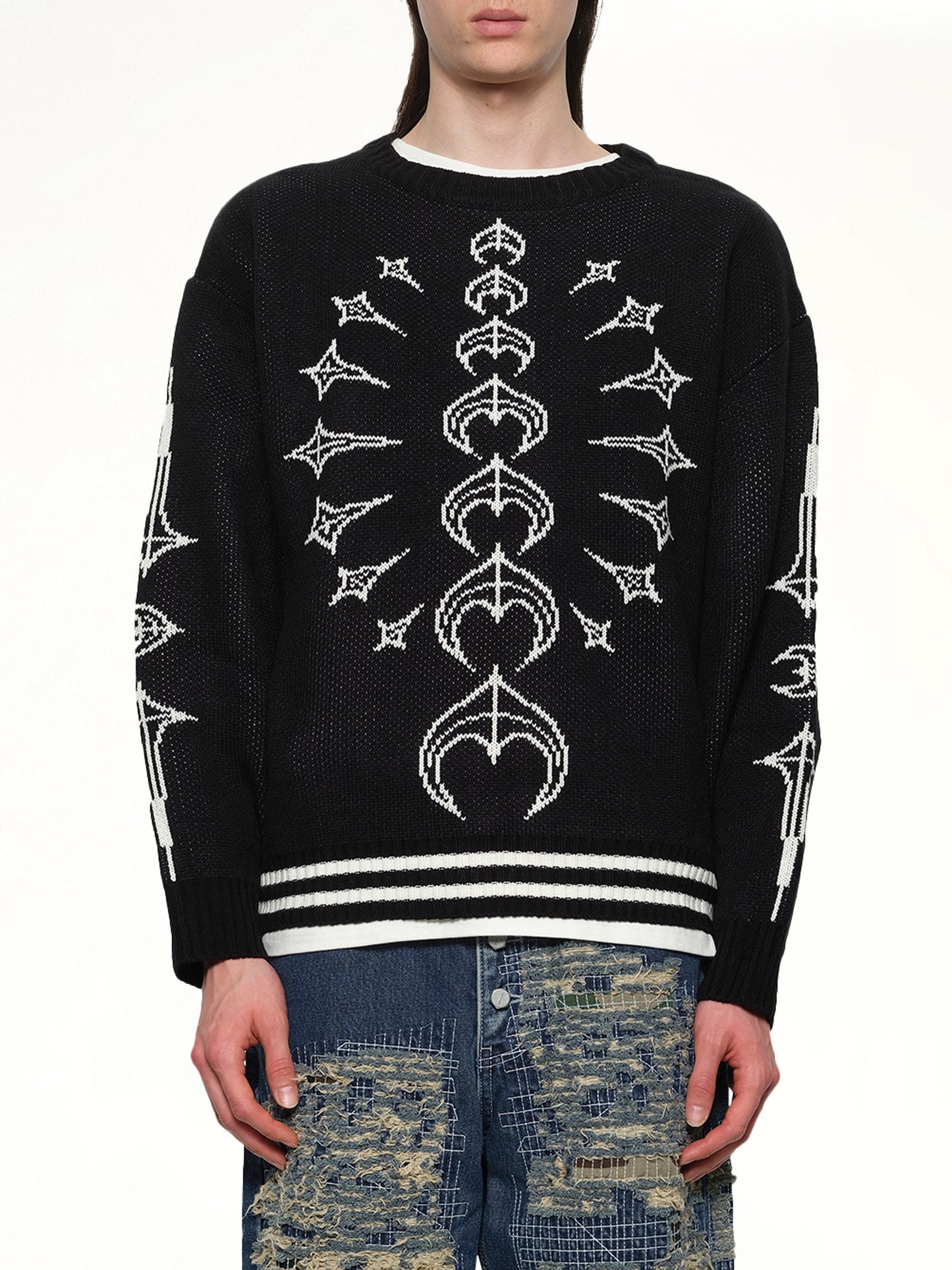 TC Bone Knit Sweater in Black/White