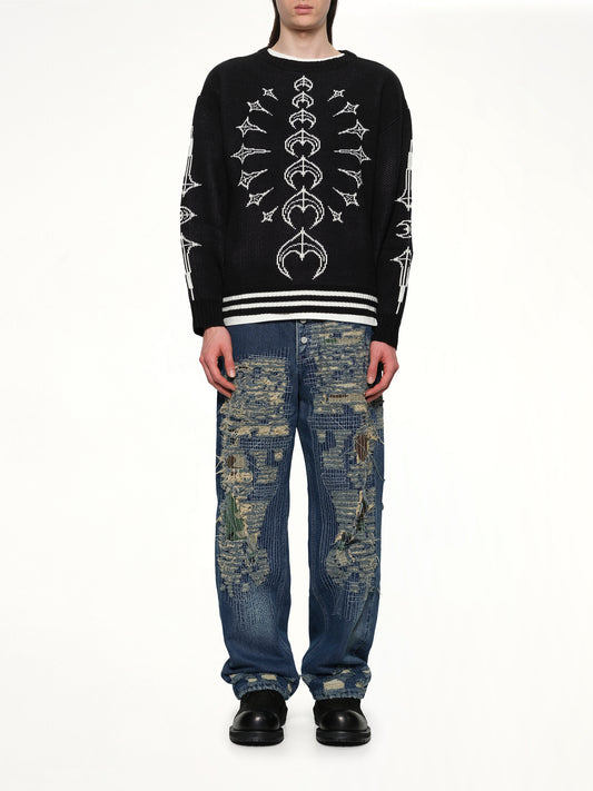 TC Bone Knit Sweater in Black/White