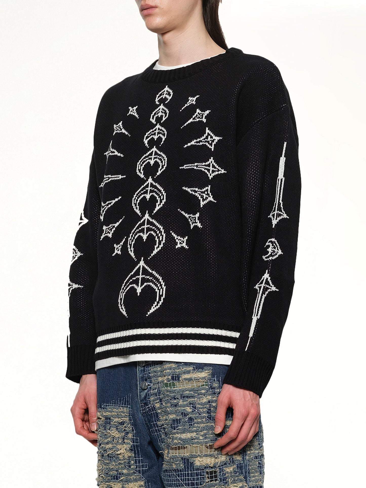 TC Bone Knit Sweater in Black/White
