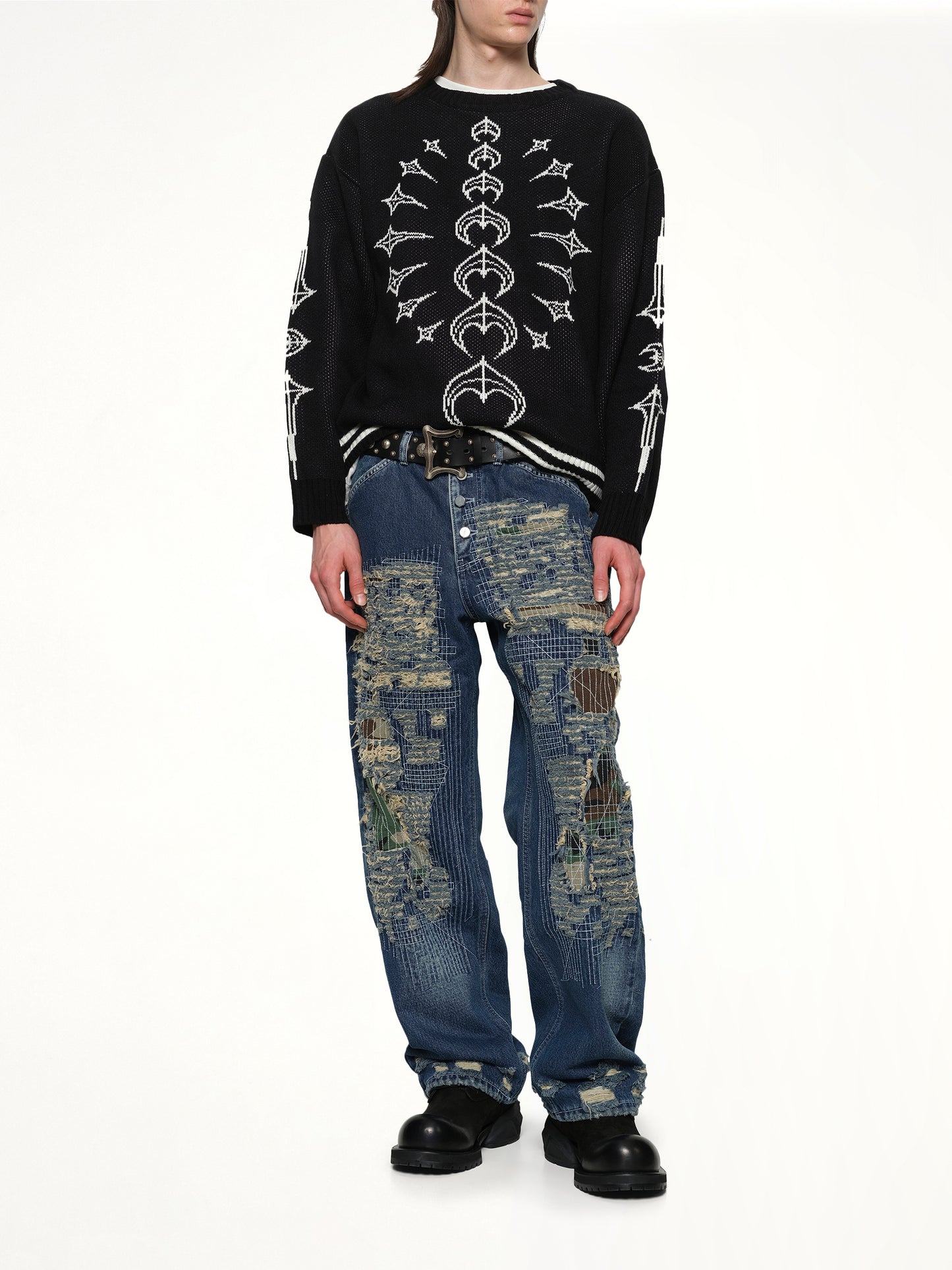 TC Bone Knit Sweater in Black/White