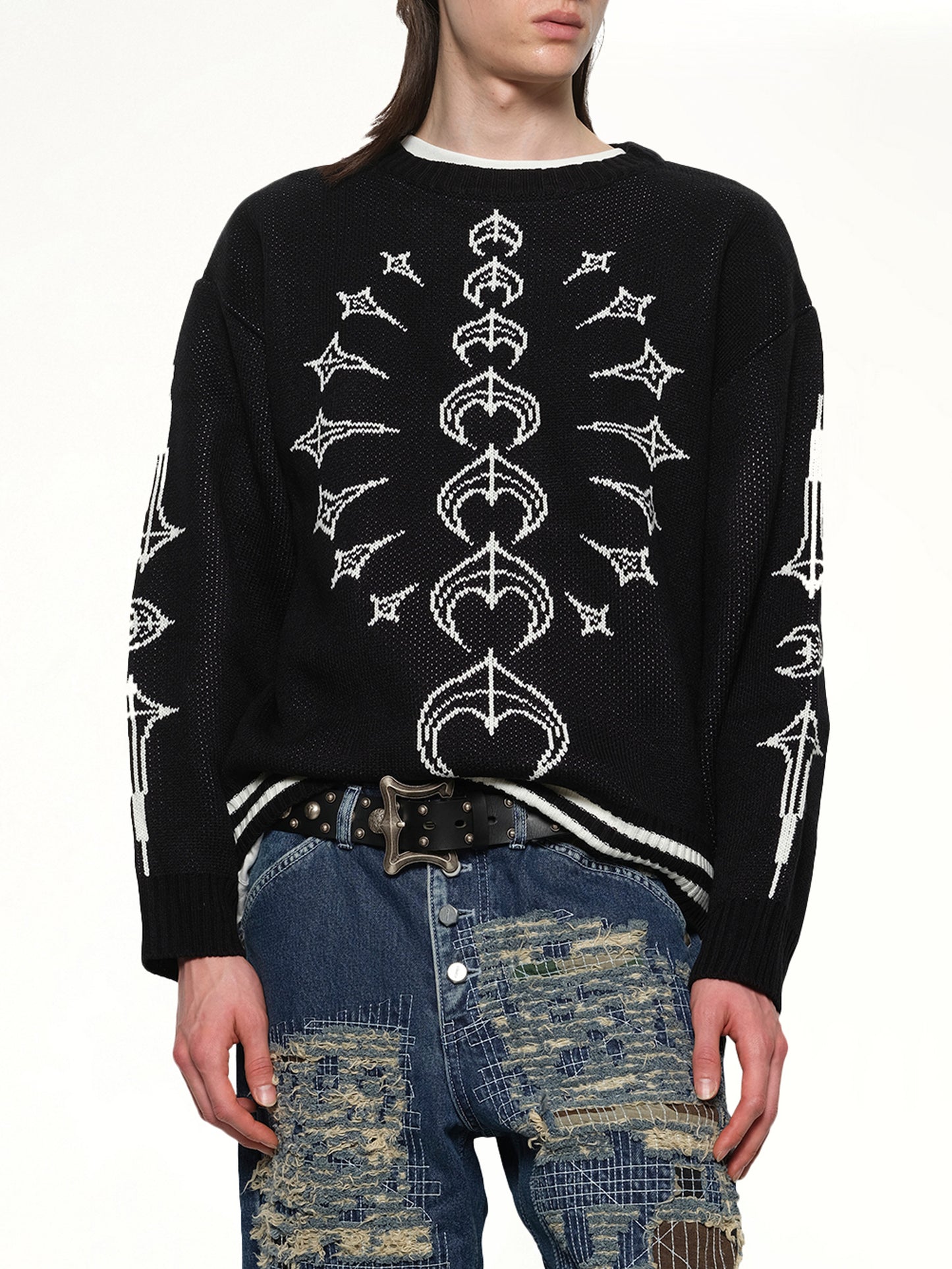 TC Bone Knit Sweater in Black/White