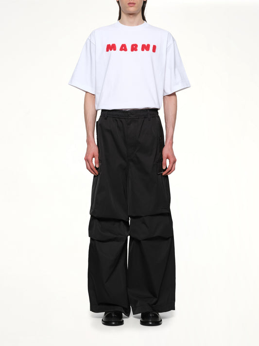 Taffeta Wide Leg Cargo Pants in Black