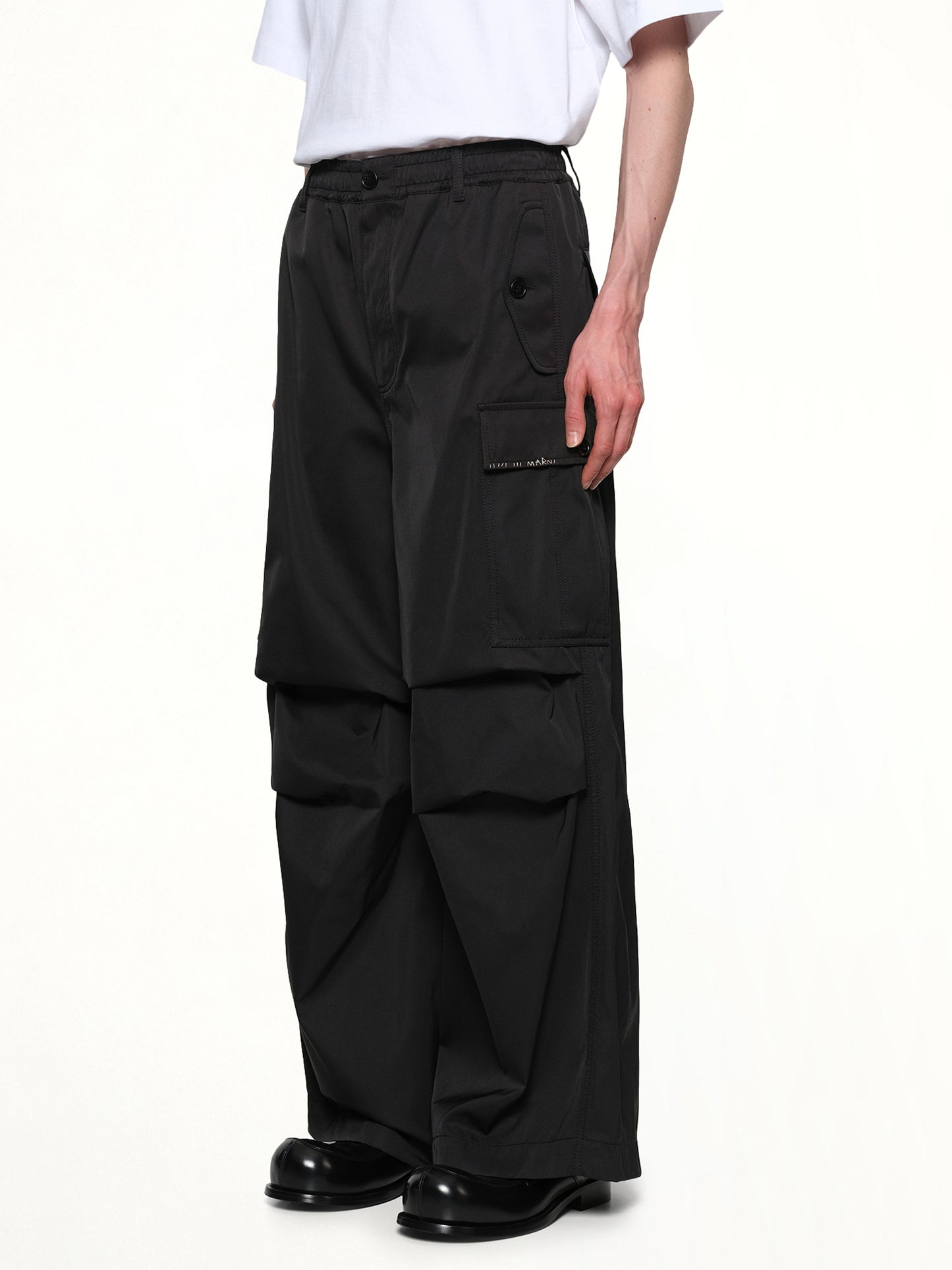 Taffeta Wide Leg Cargo Pants in Black