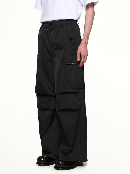 Taffeta Wide Leg Cargo Pants in Black