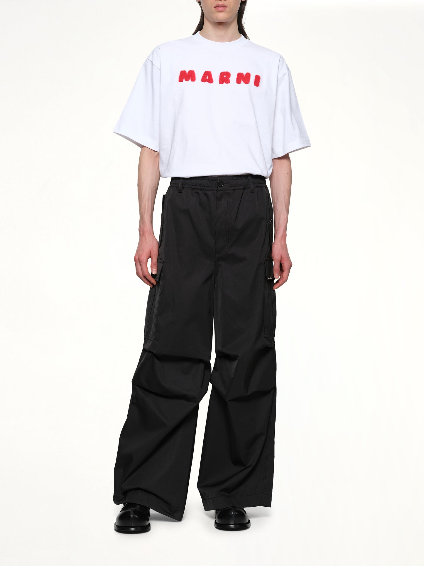 Taffeta Wide Leg Cargo Pants in Black