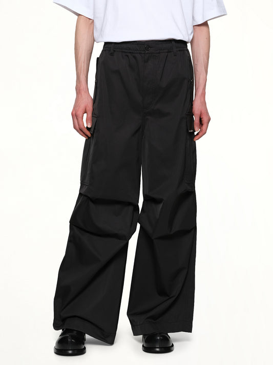 Taffeta Wide Leg Cargo Pants in Black