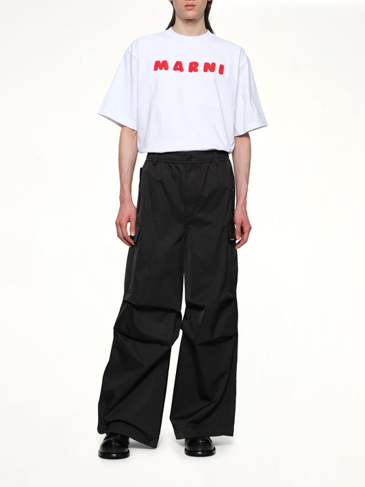 Taffeta Wide Leg Cargo Pants in Black