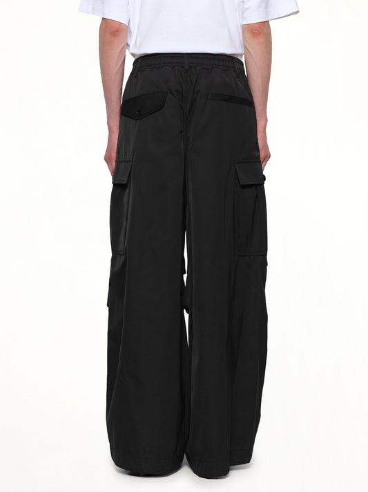 Taffeta Wide Leg Cargo Pants in Black