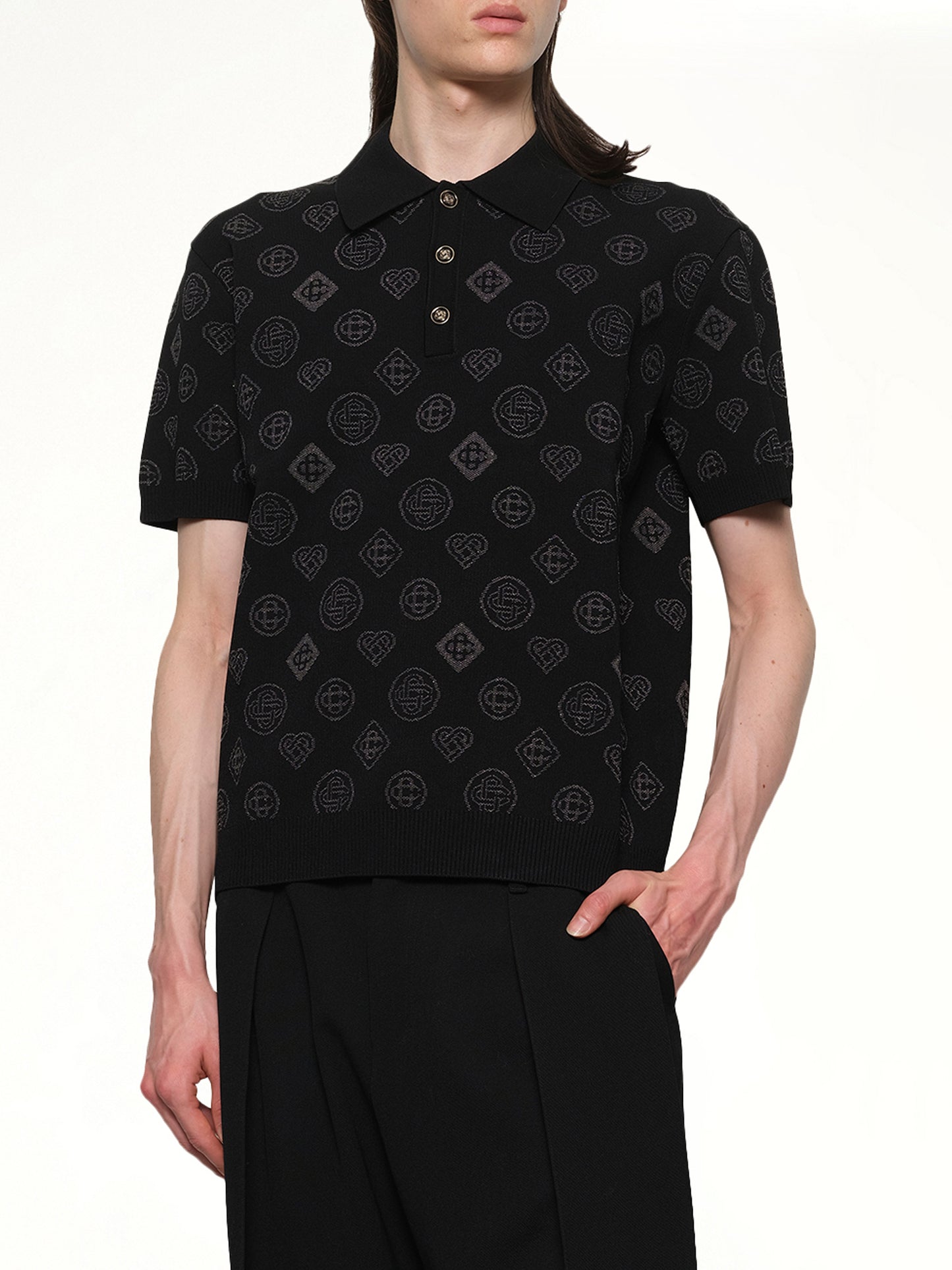 City Jacquard Polo in Black