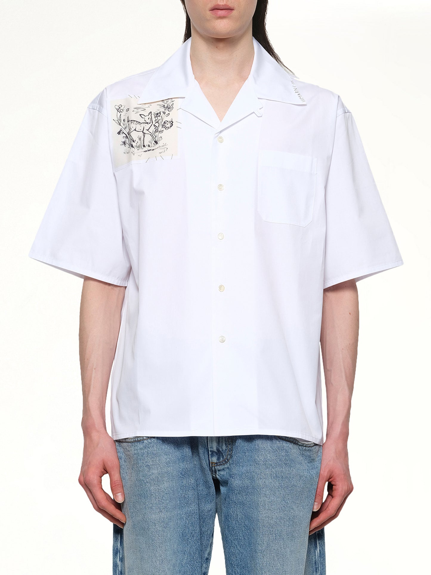Cotton Poplin Short Sleeve Shirt in Lily White