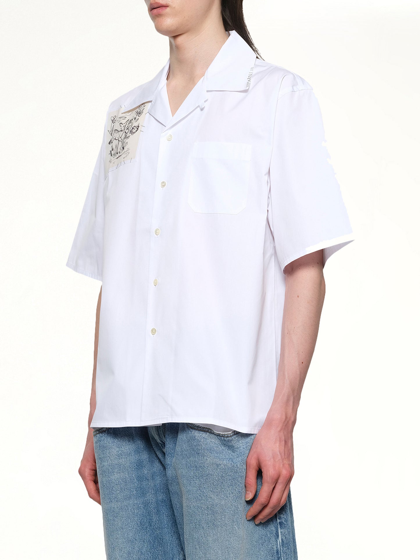 Cotton Poplin Short Sleeve Shirt in Lily White
