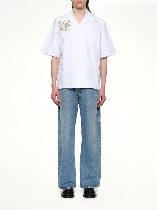 Cotton Poplin Short Sleeve Shirt in Lily White