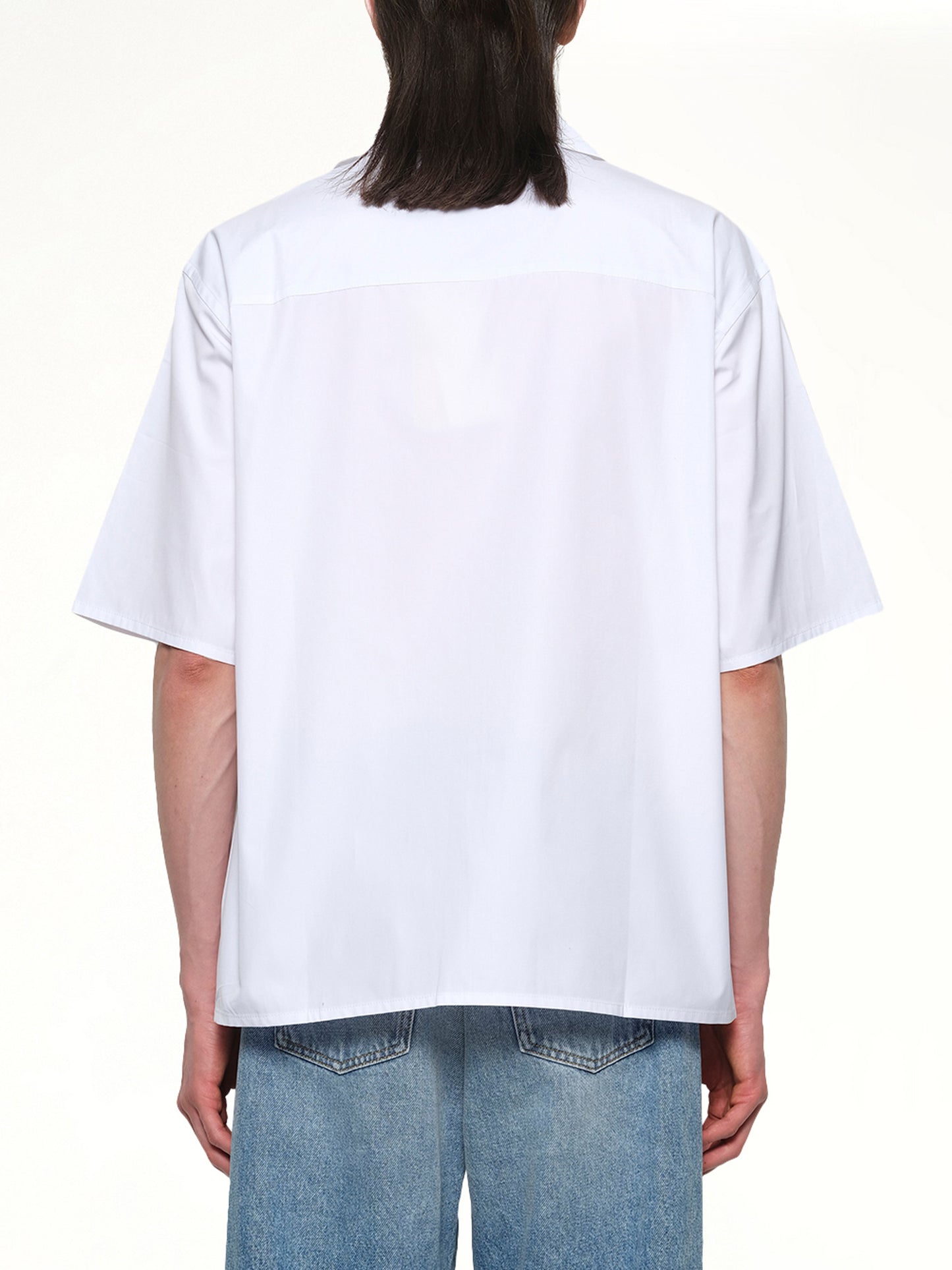Cotton Poplin Short Sleeve Shirt in Lily White