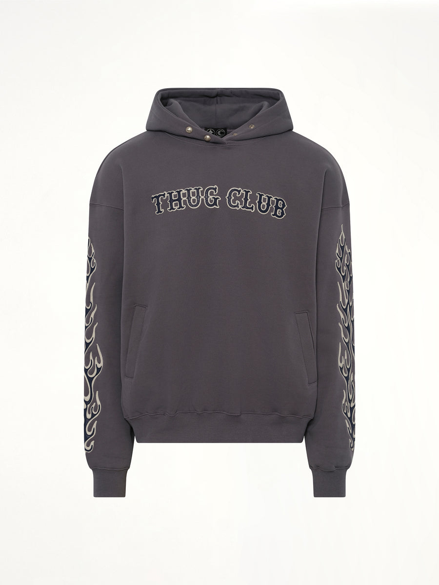 Leather Flame Hoodie in Grey