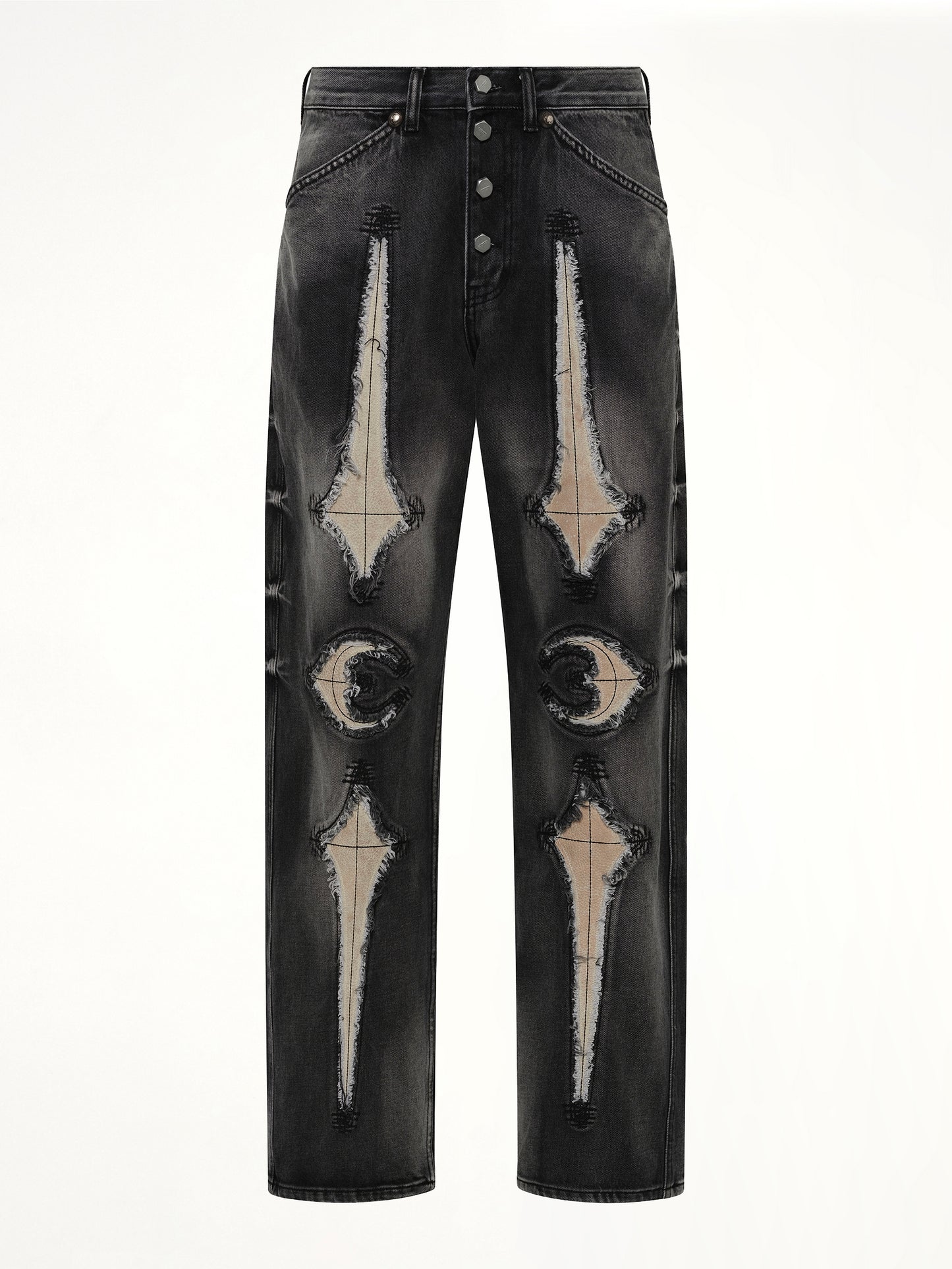 TC Bone Leather Denim Pants in Black