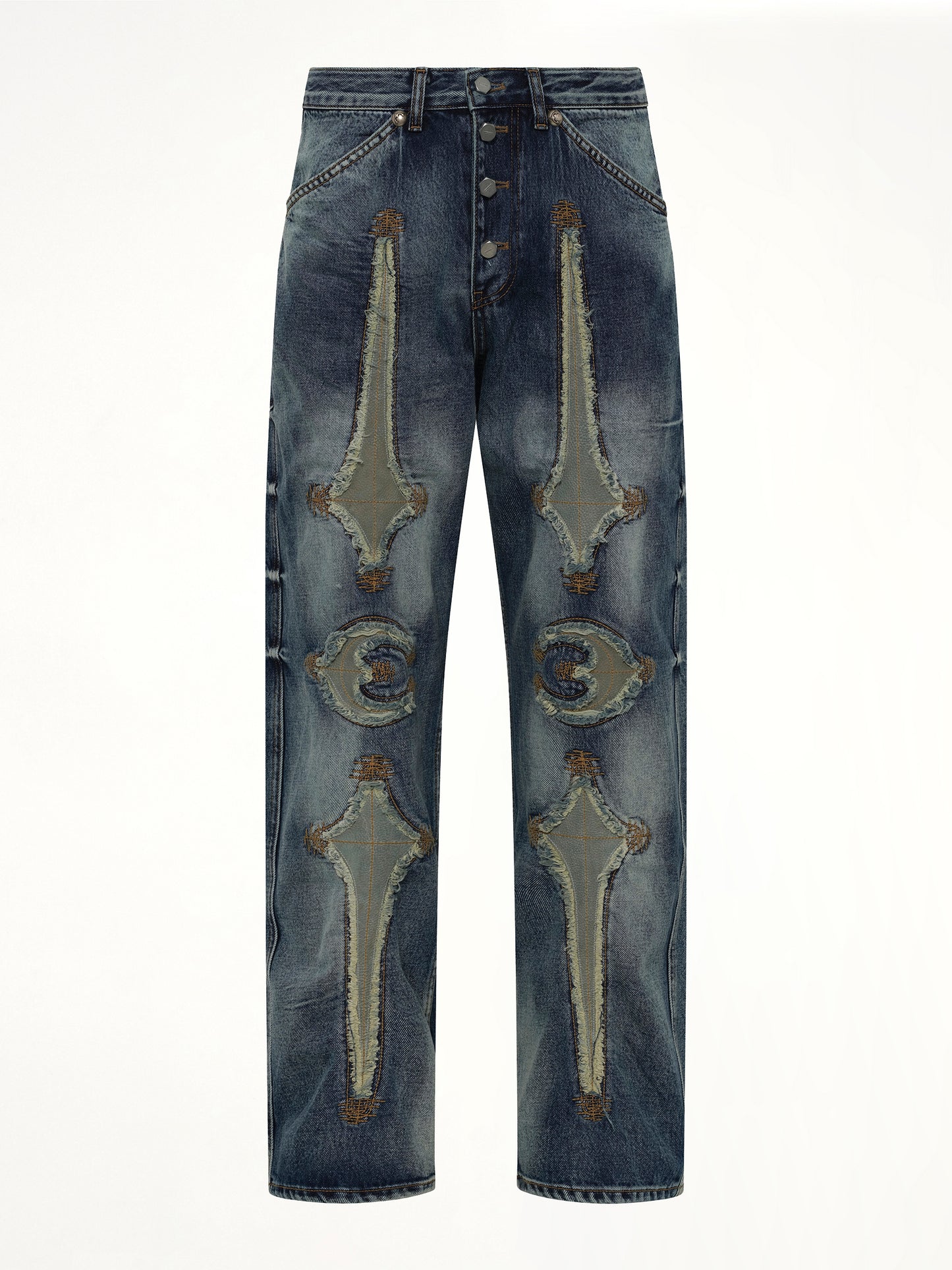 TC Bone Leather Denim Pants in Blue