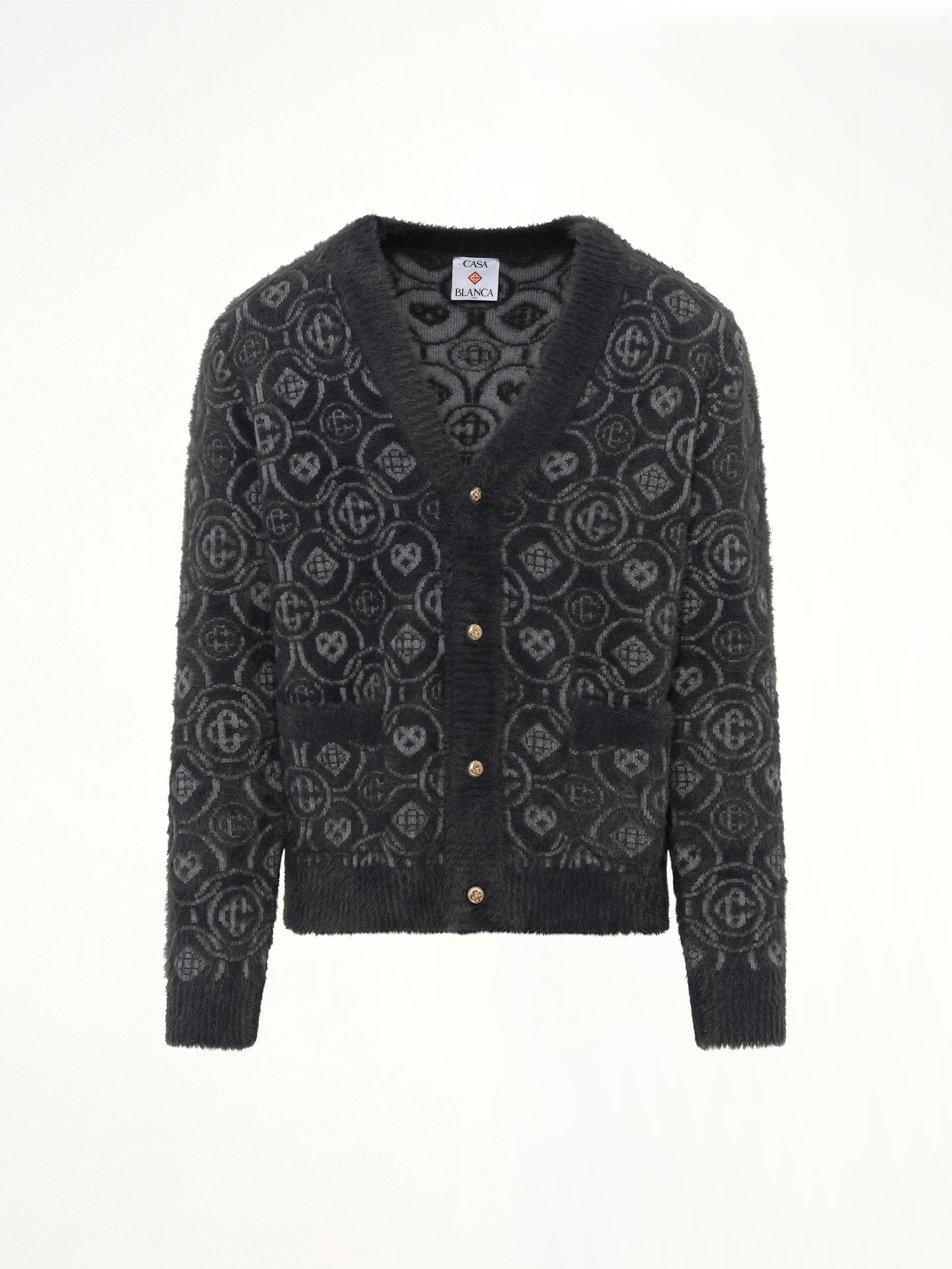 Fluffy Monogram Knit Cardigan in Grey