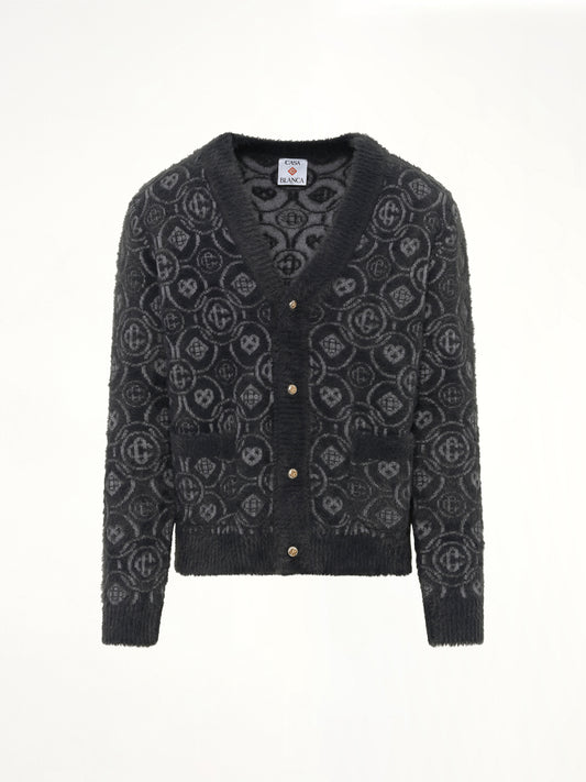 Fluffy Monogram Knit Cardigan in Grey