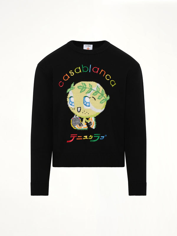 Kawaii Tennis Boy Knit Sweater in Black