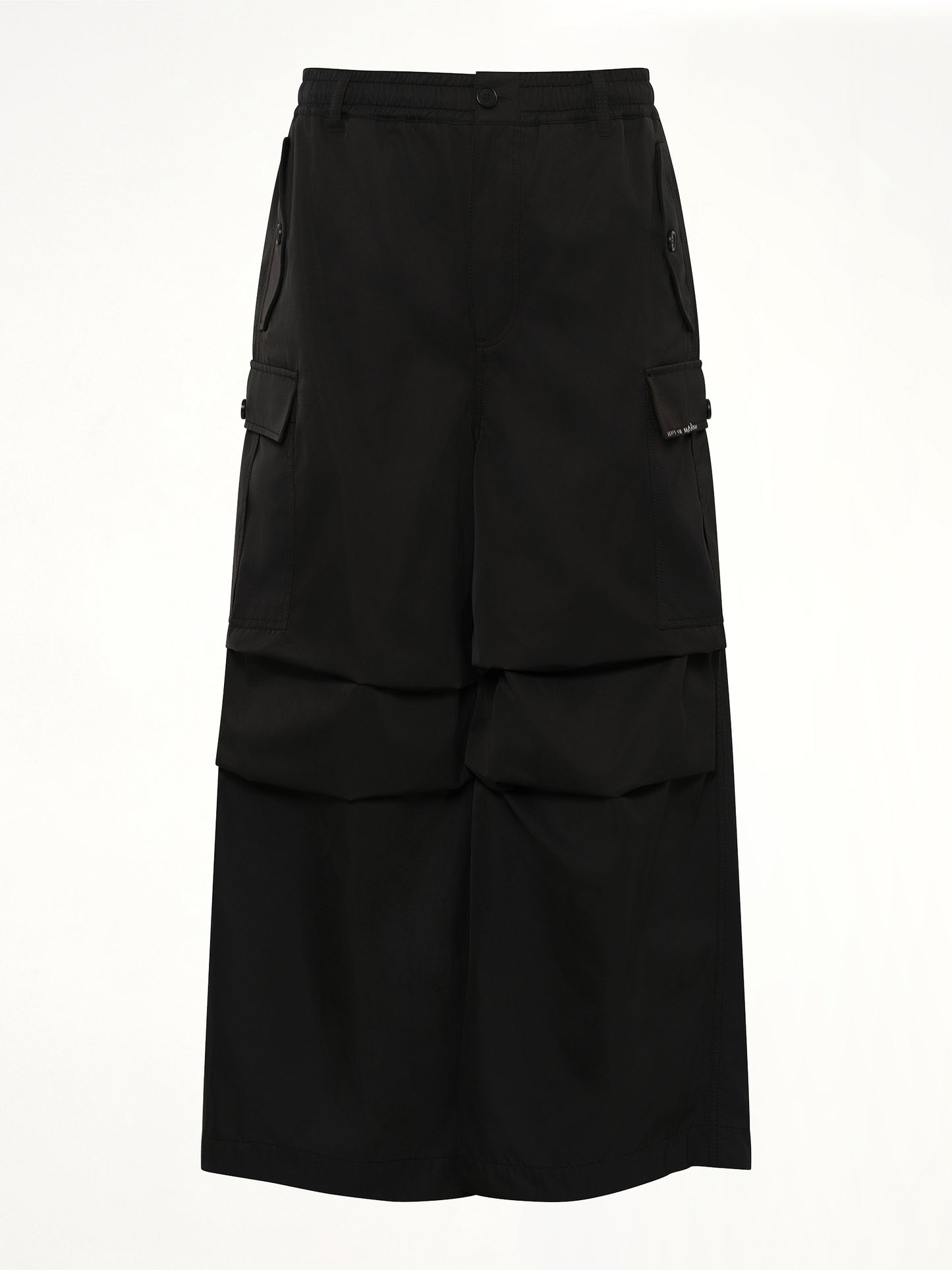 Taffeta Wide Leg Cargo Pants in Black