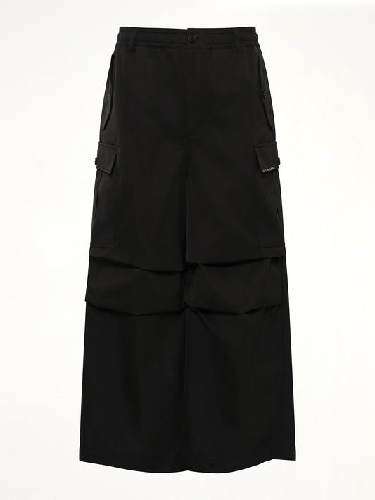 Taffeta Wide Leg Cargo Pants in Black