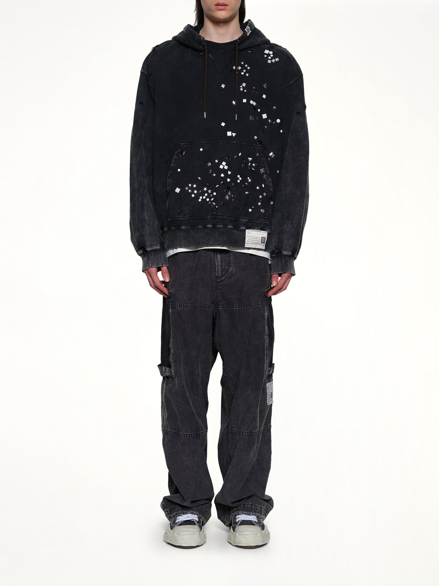 Embellished Bleached Hoodie in Black