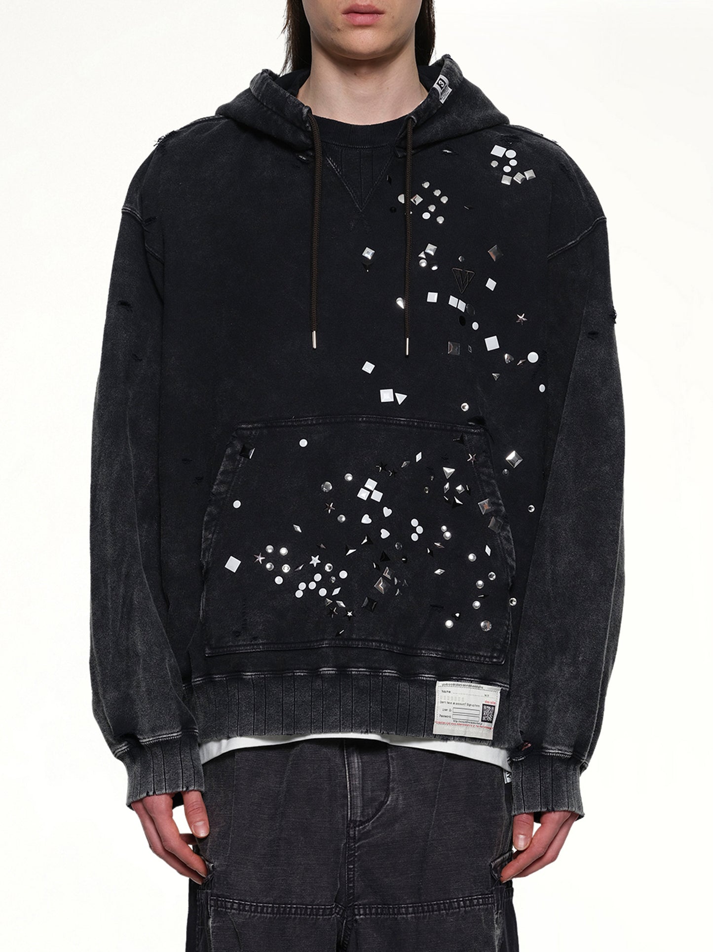 Embellished Bleached Hoodie in Black