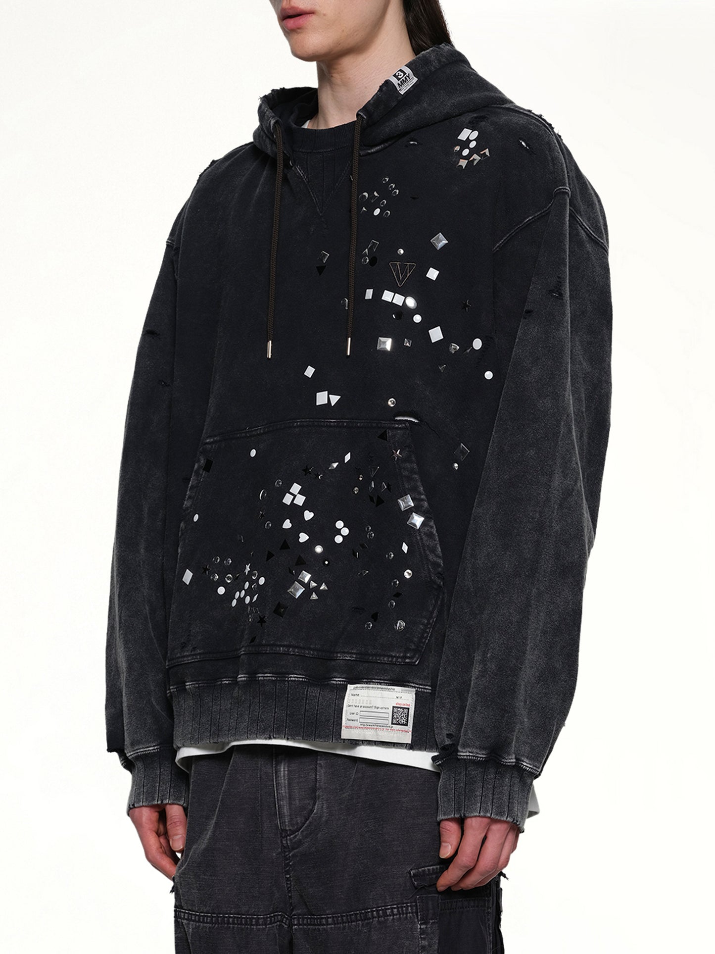 Embellished Bleached Hoodie in Black