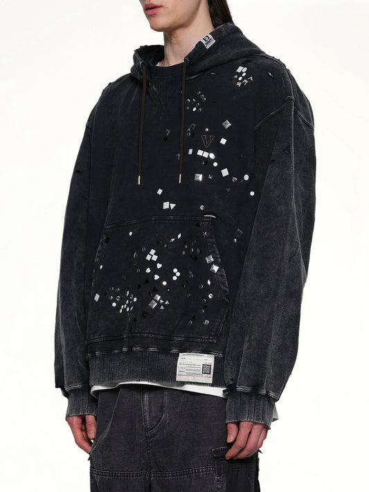Embellished Bleached Hoodie in Black