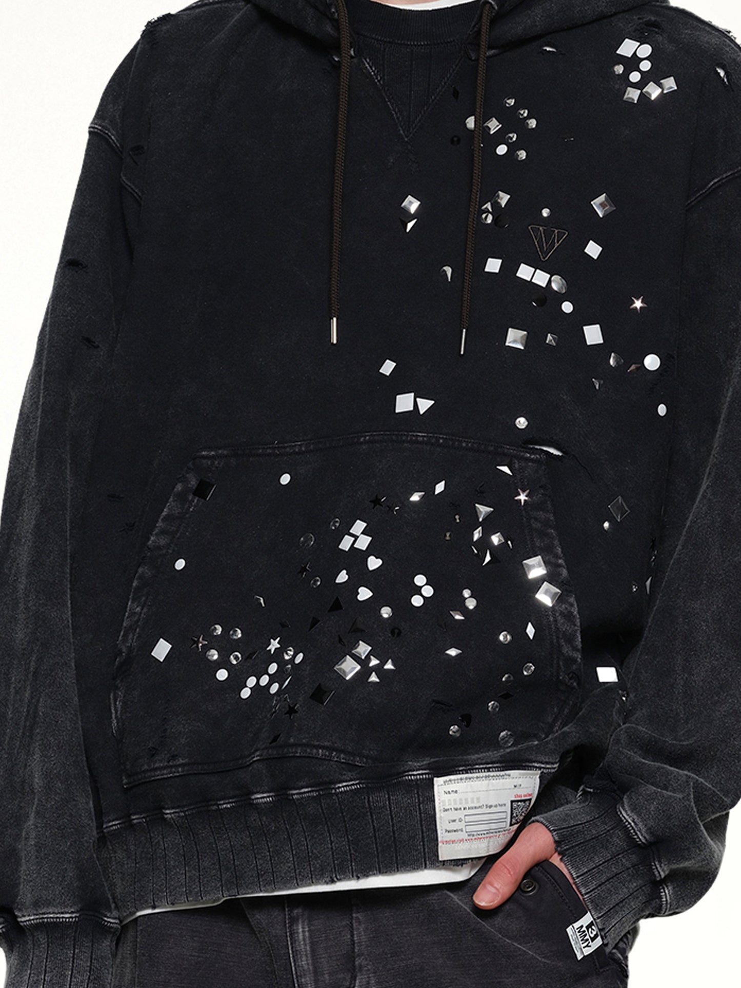 Embellished Bleached Hoodie in Black