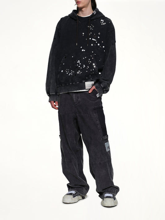 Embellished Bleached Hoodie in Black