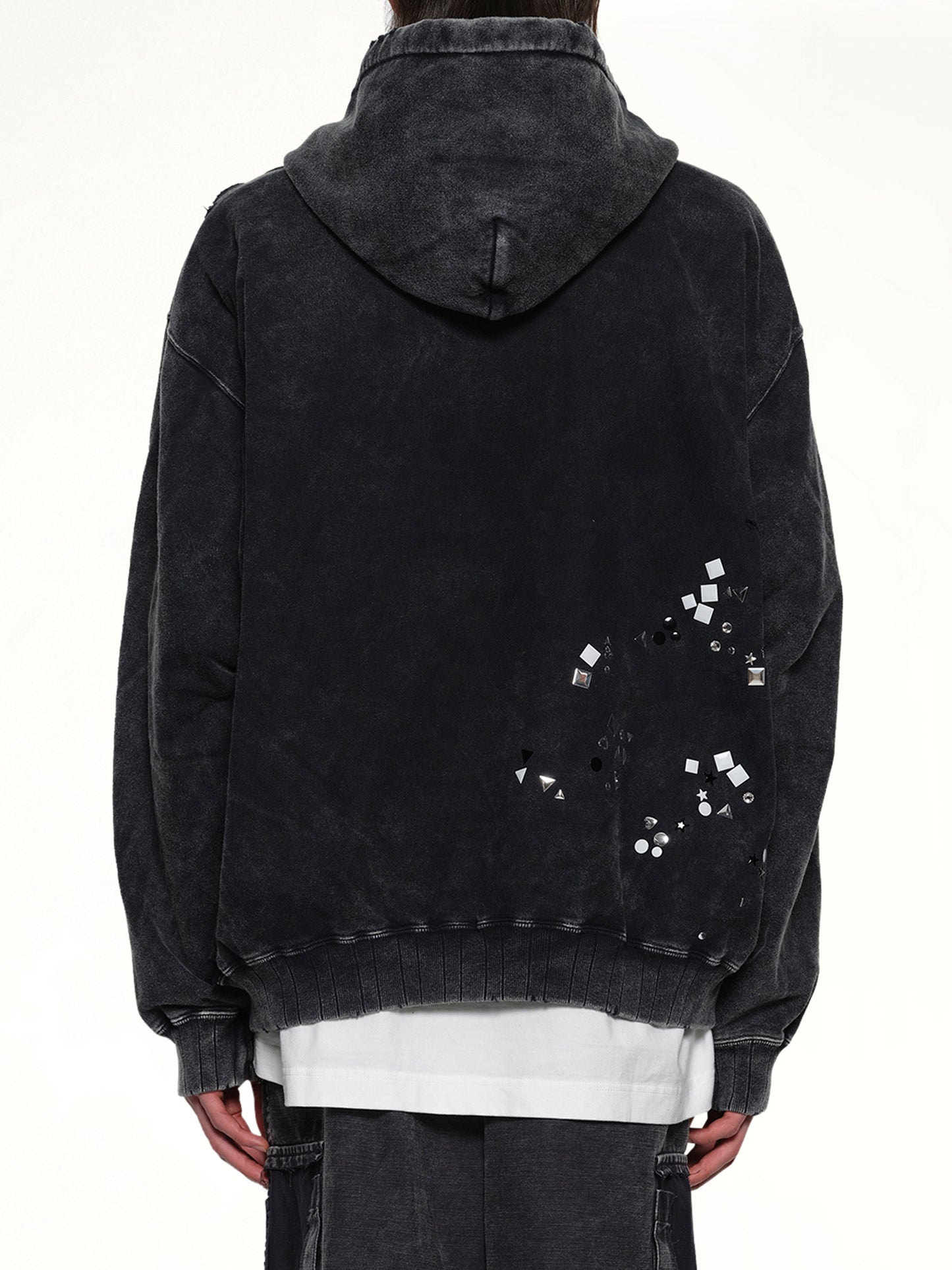 Embellished Bleached Hoodie in Black