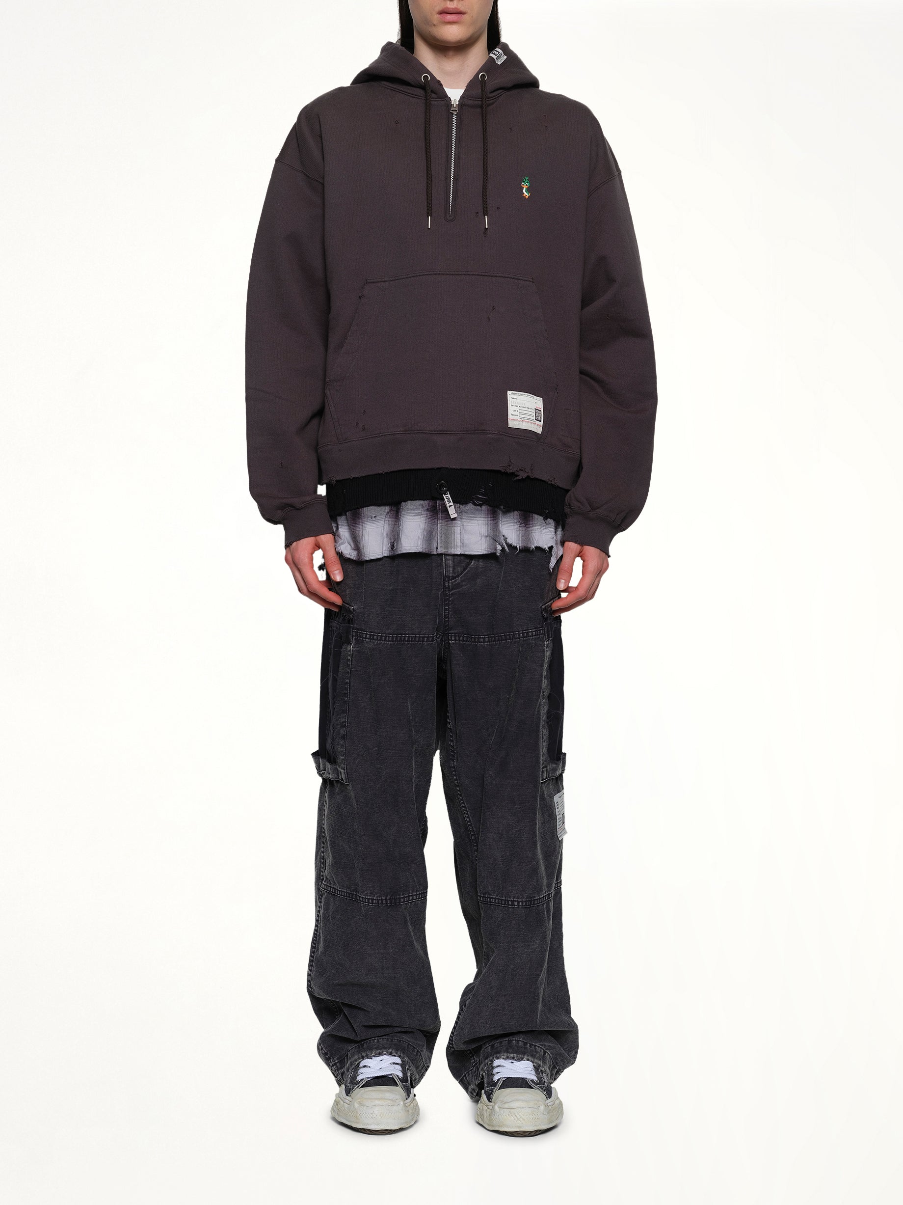 Triple Layered Half Zip Hoodie in Black