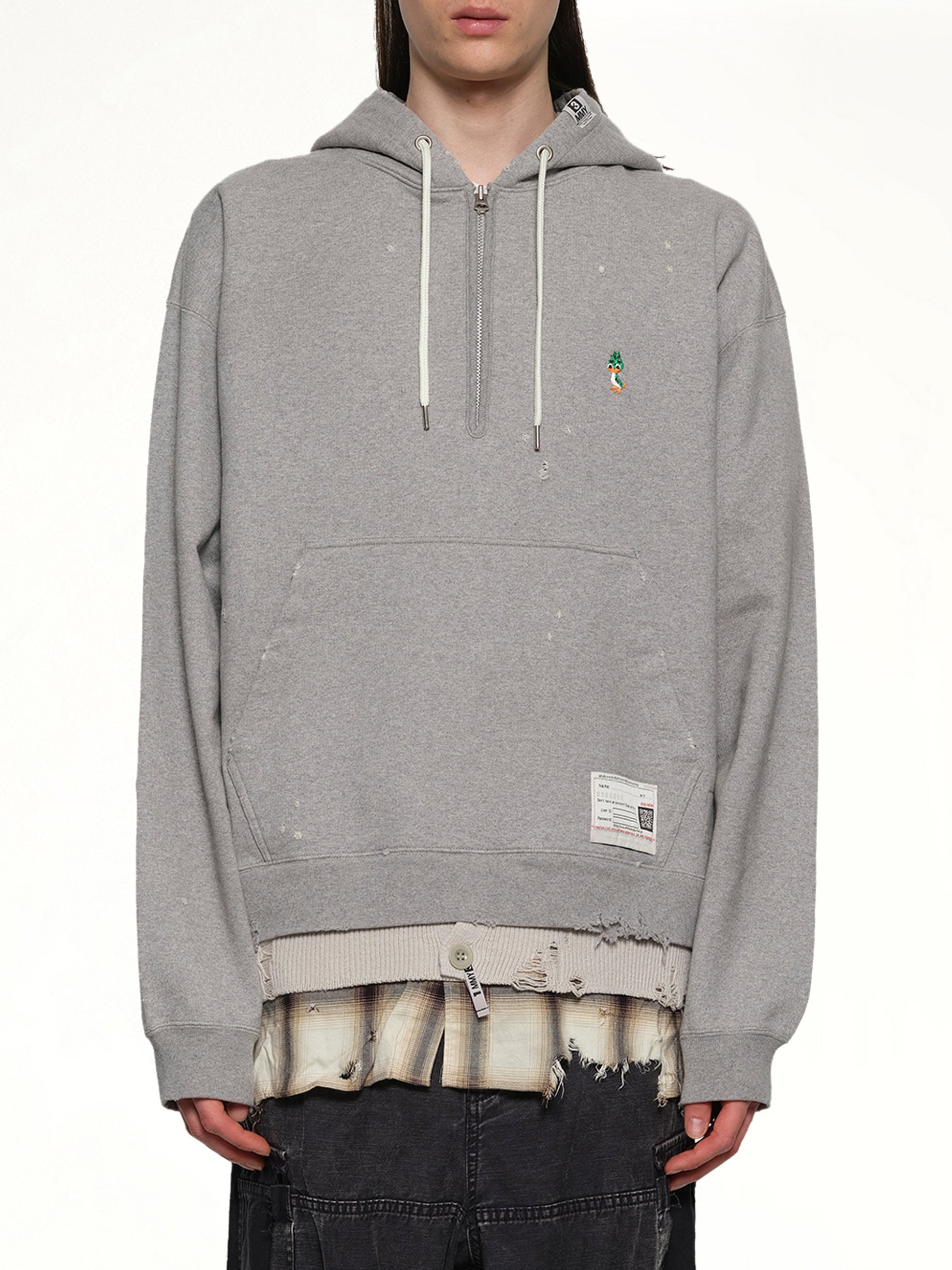 Triple Layered Half Zip Hoodie in Gray