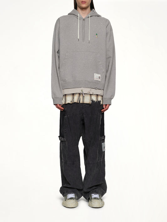 Triple Layered Half Zip Hoodie in Gray