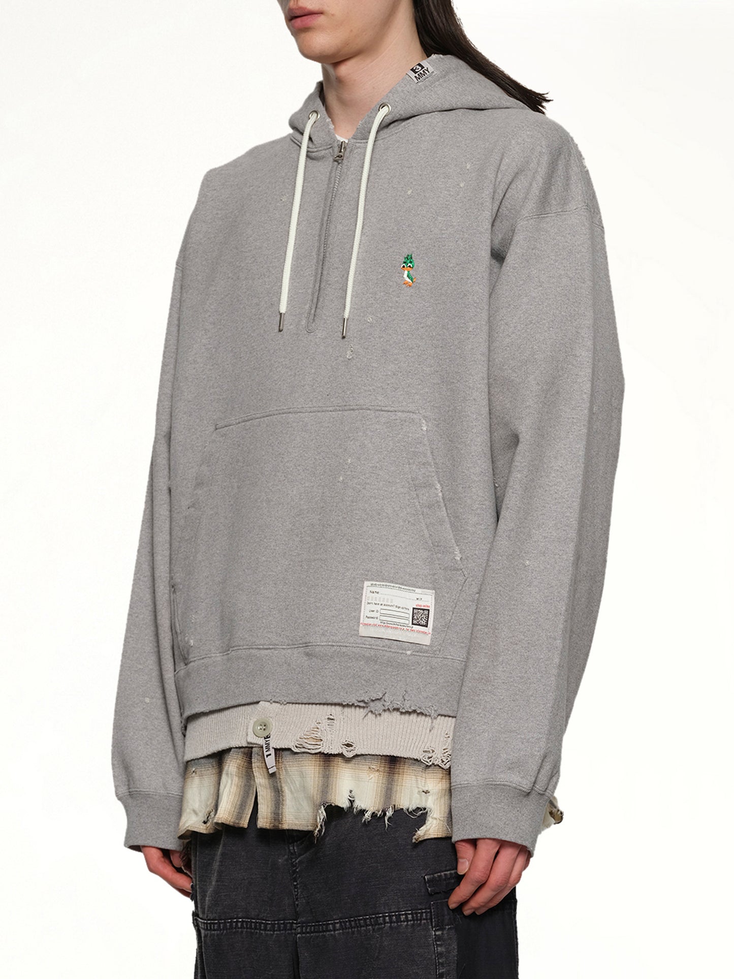 Triple Layered Half Zip Hoodie in Gray